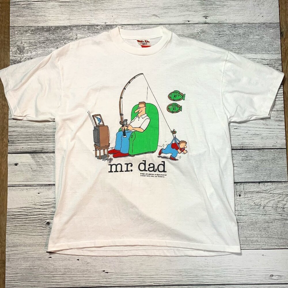 Vintage Jim Benton Mr.Dad Shirt Fishing 80's Parenting Novel Teez